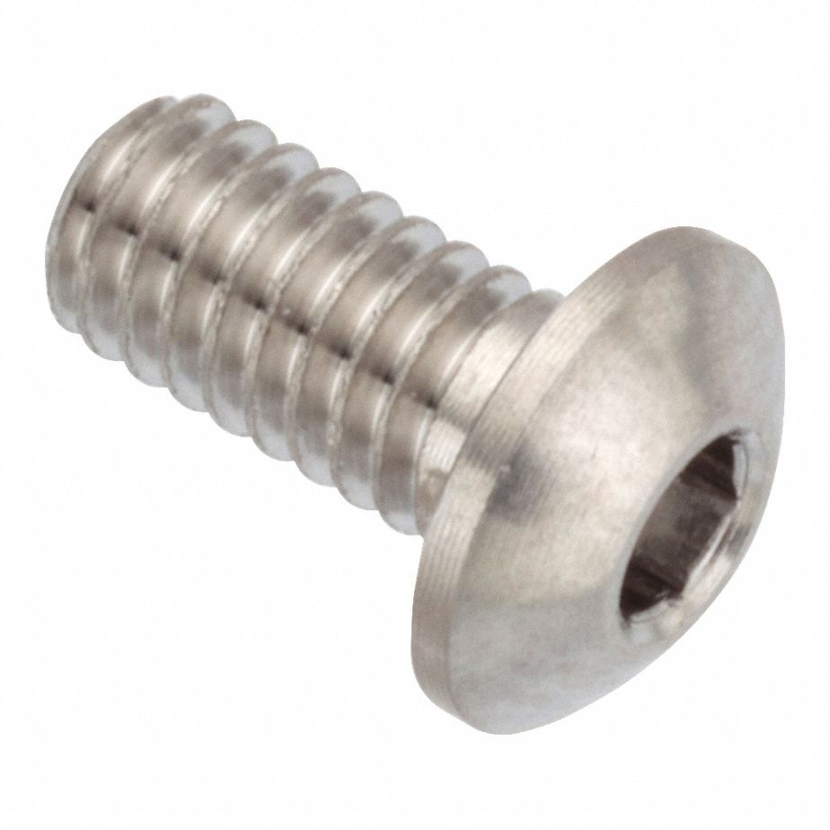 Socket Head Cap Screw: #5-44 Thread Size, 1/4 in Lg, Button, Plain, Stainless Steel, 18-8