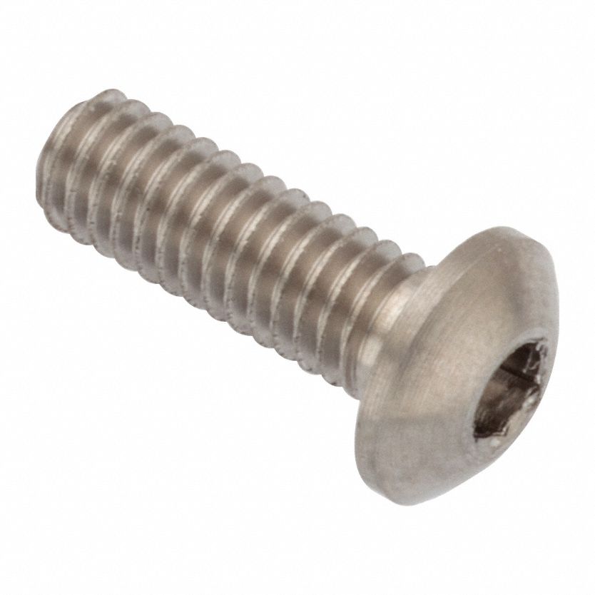 Socket Head Cap Screw: #5-44 Thread Size, 3/8 in Lg, Button, Plain, Stainless Steel, 18-8
