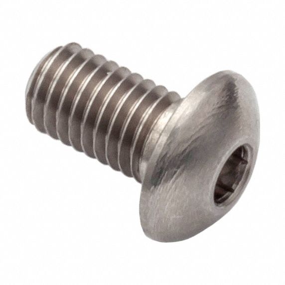 Socket Head Cap Screw: #6-48 Thread Size, 1/4 in Lg, Button, Plain, Stainless Steel, 18-8