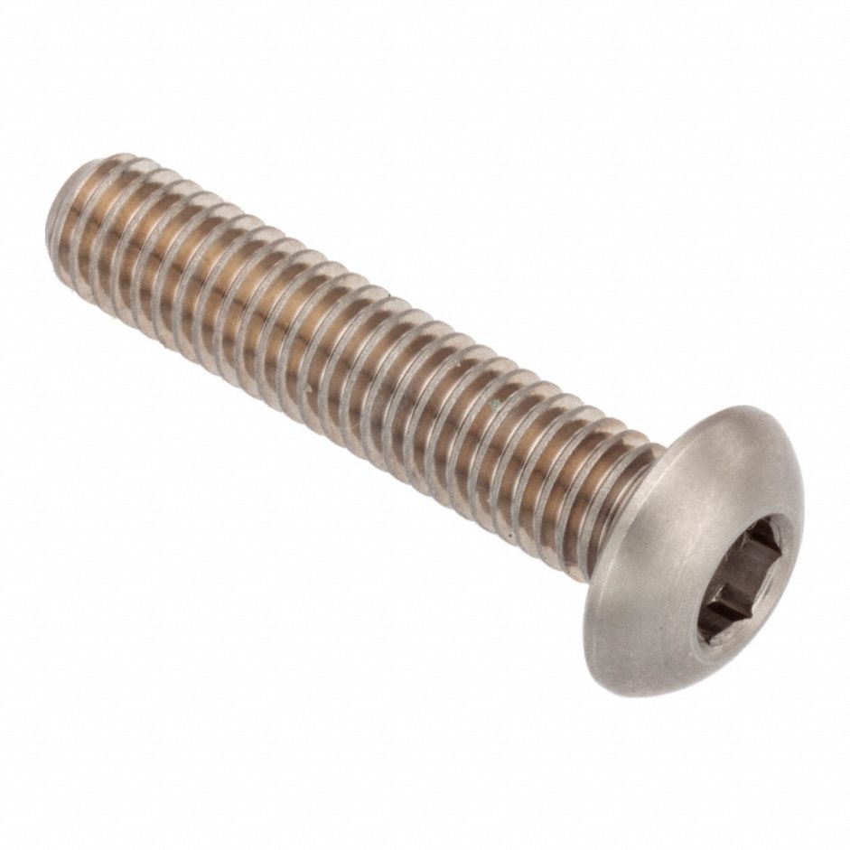 Socket Head Cap Screw: #12-28 Thread Size, 1 in Lg, Button, Plain, Stainless Steel, 18-8