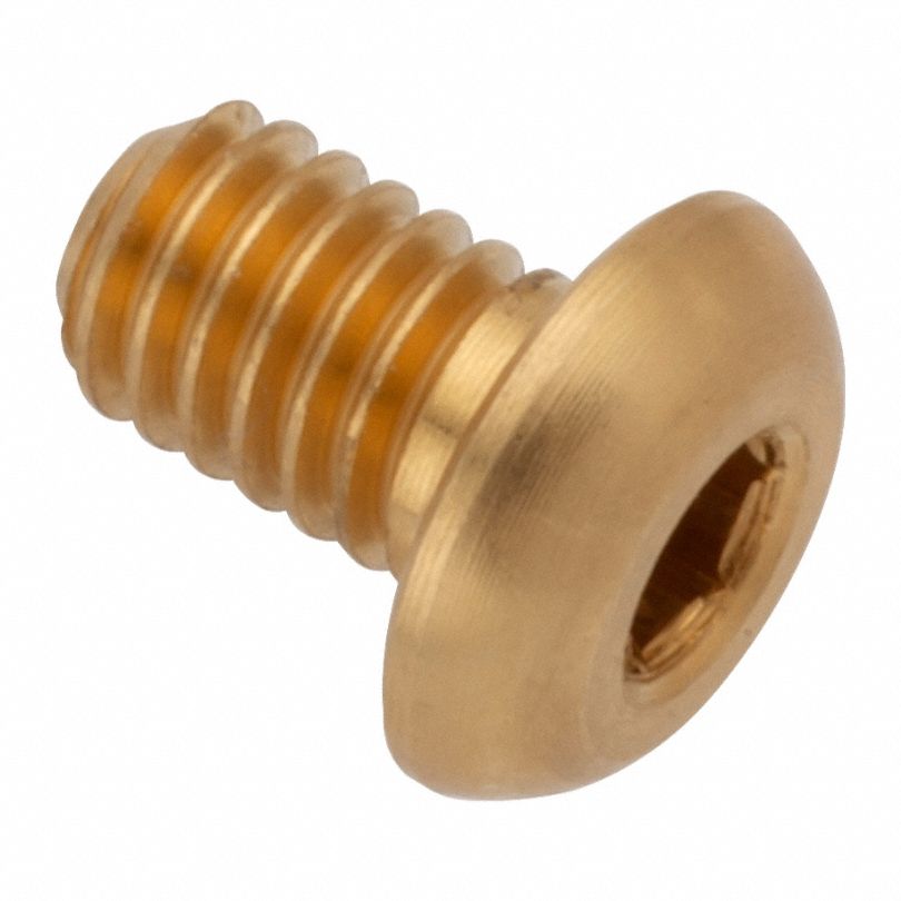 Socket Head Cap Screw: M4x0.70 Thread Size, 6 mm Lg, Button, Plain, Brass, 360, 2.2 mm Head Ht