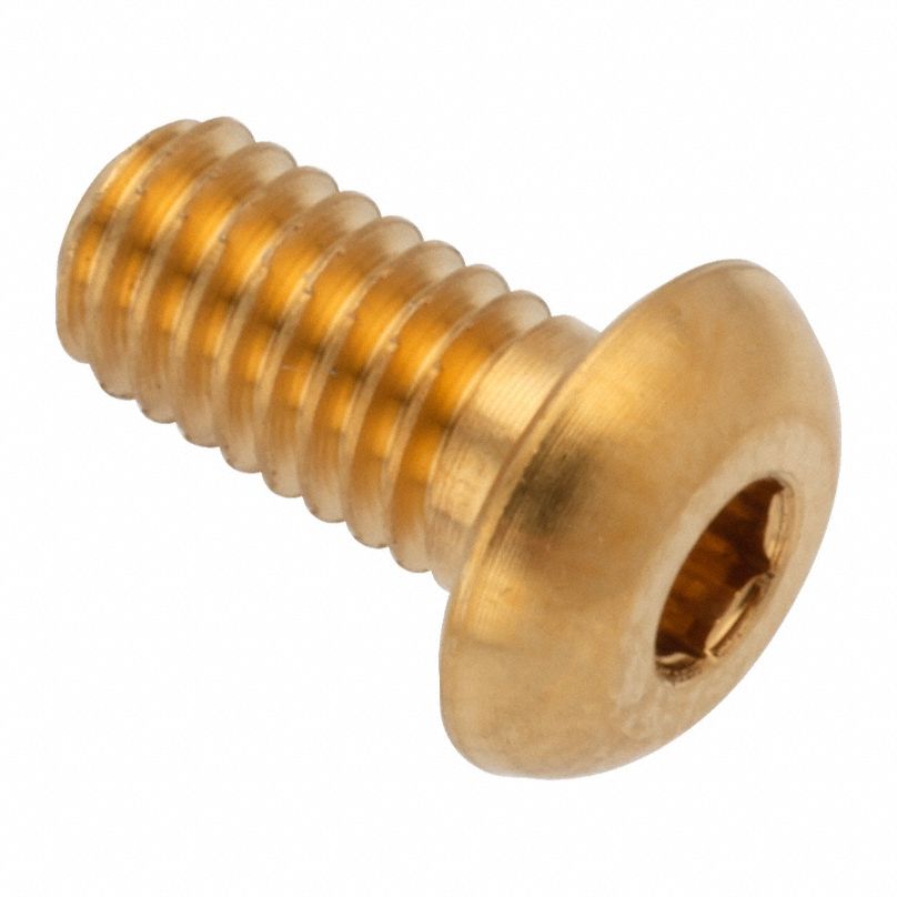 Socket Head Cap Screw: M4x0.70 Thread Size, 8 mm Lg, Button, Plain, Brass, 360, 2.2 mm Head Ht