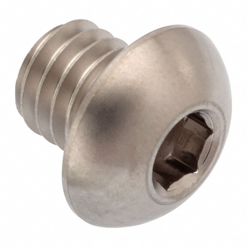 Socket Head Cap Screw: 3/8"-16 Thread Size, 3/8 in Lg, Button, Plain, Stainless Steel, 18-8