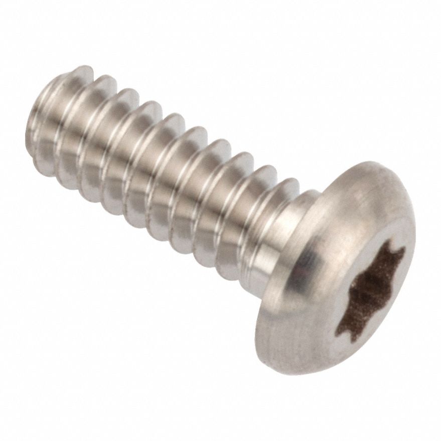 Machine Screw: #6-32 Thread Size, 3/8 in Lg, Stainless Steel, Plain, Button, Torx®/Star