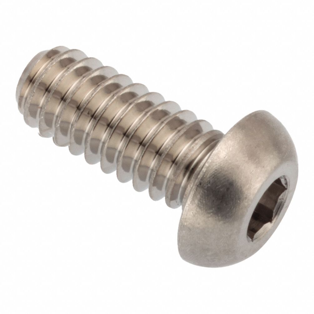Machine Screw: #6-32 Thread Size, 3/8 in Lg, Stainless Steel, Plain, Button, Internal Hex