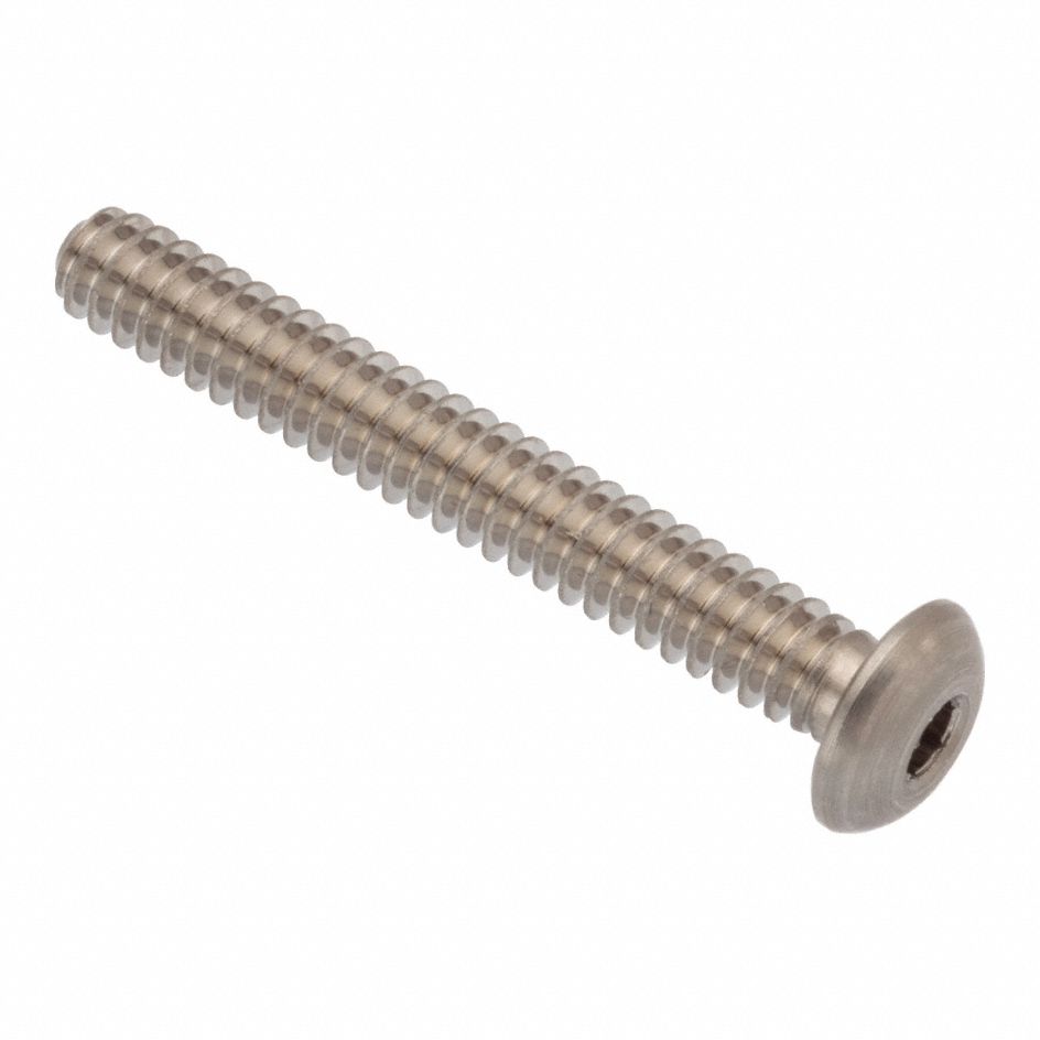 Machine Screw: #6-32 Thread Size, 1 in Lg, Stainless Steel, Plain, Button, Internal Hex