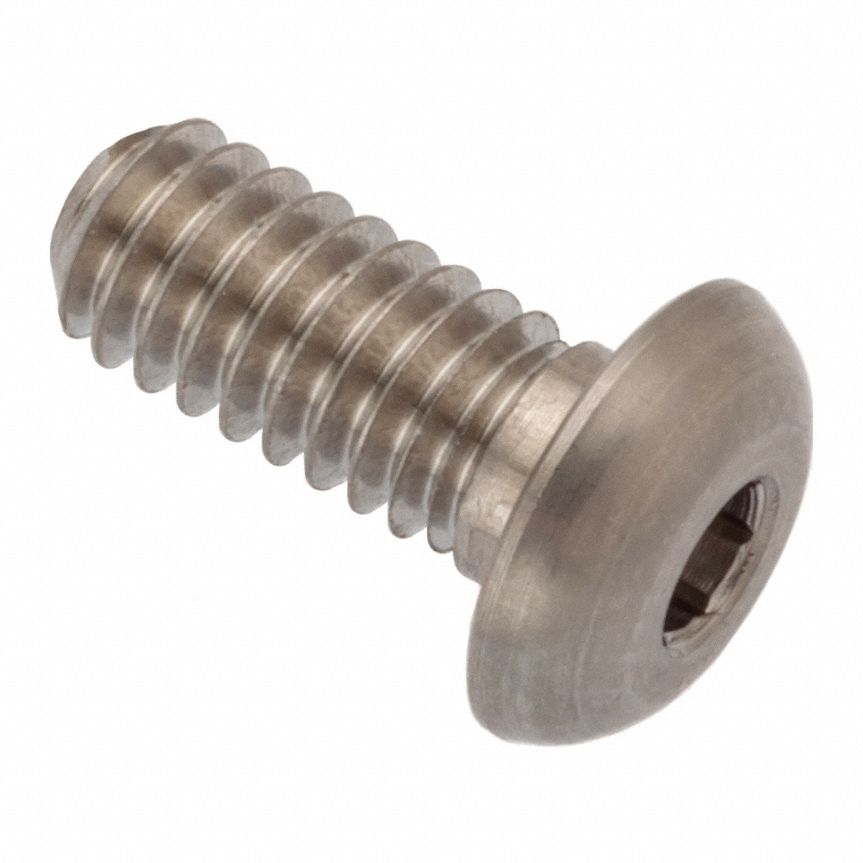 Machine Screw: #8-32 Thread Size, 3/8 in Lg, Stainless Steel, Plain, Button, Internal Hex