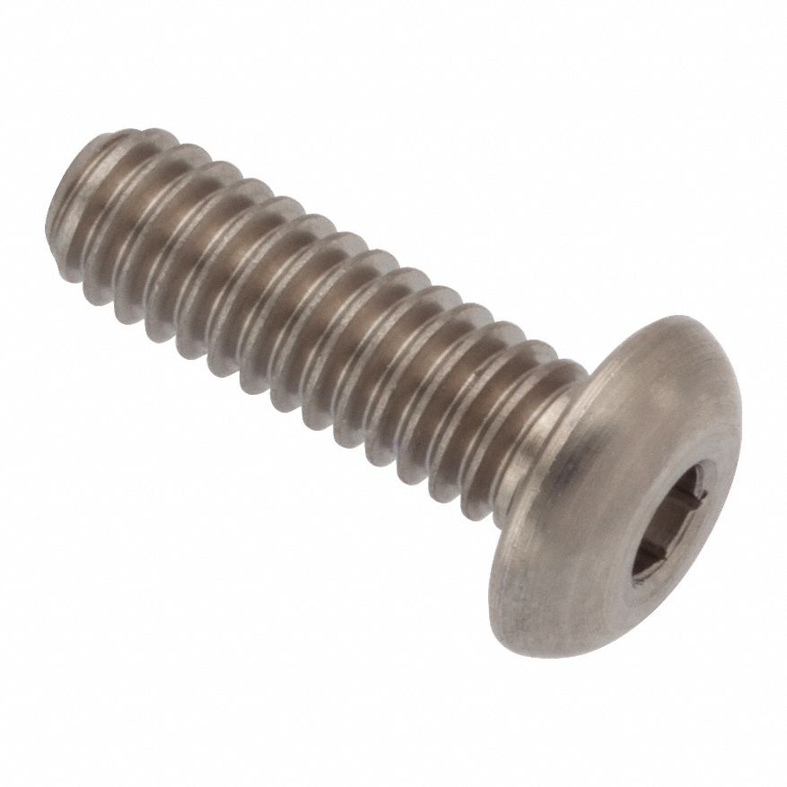Machine Screw: #8-32 Thread Size, 1/2 in Lg, Stainless Steel, Plain, Button, Internal Hex