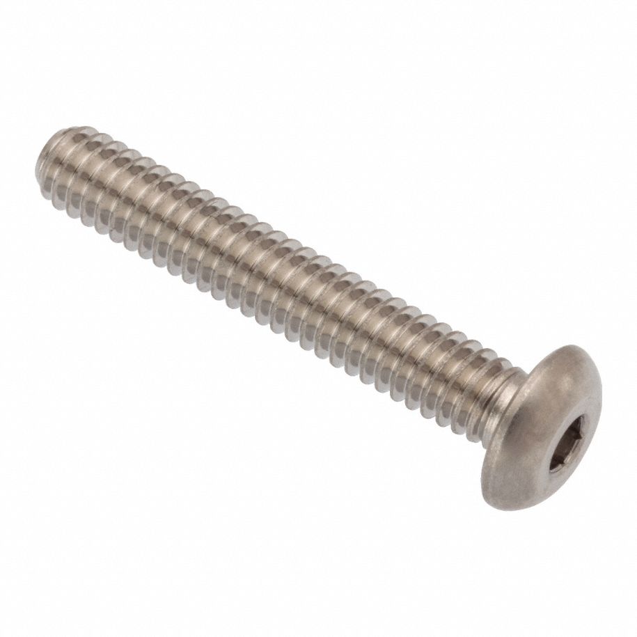 Machine Screw: #8-32 Thread Size, 1 in Lg, Stainless Steel, Plain, Button, Internal Hex