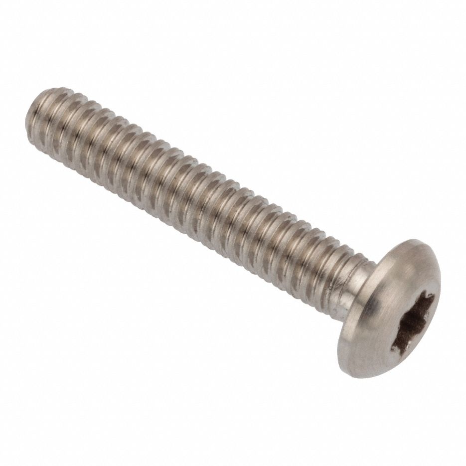 Machine Screw: #10-24 Thread Size, 1 in Lg, Stainless Steel, Plain, Button, Torx®/Star