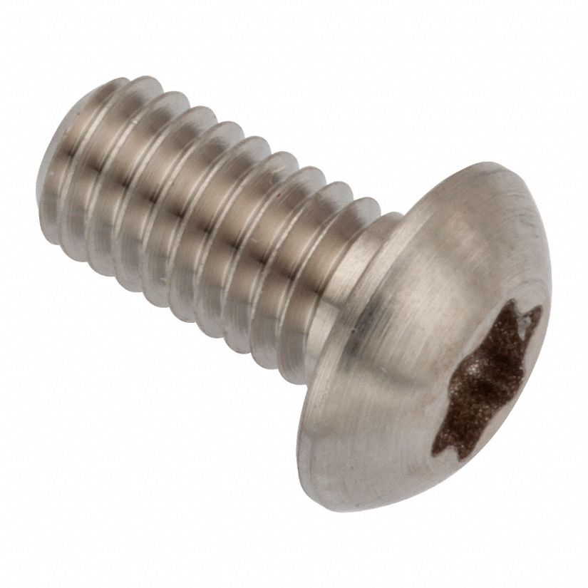 Machine Screw: #10-32 Thread Size, 3/8 in Lg, Stainless Steel, Plain, Button, Torx®/Star