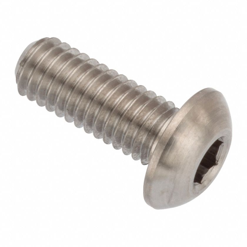 Machine Screw: #10-32 Thread Size, 1/2 in Lg, Stainless Steel, Plain, Button, Internal Hex