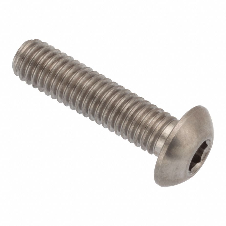 Machine Screw: #10-32 Thread Size, 3/4 in Lg, Stainless Steel, Plain, Button, Internal Hex