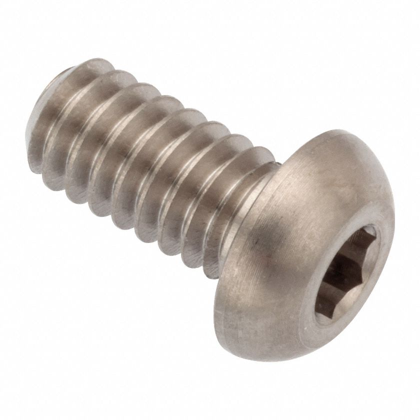 Machine Screw: 1/4"-20 Thread Size, 1/2 in Lg, Stainless Steel, Plain, Button, Internal Hex