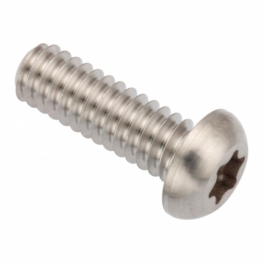 Machine Screw: 1/4"-20 Thread Size, 3/4 in Lg, Stainless Steel, Plain, Button, Torx®/Star