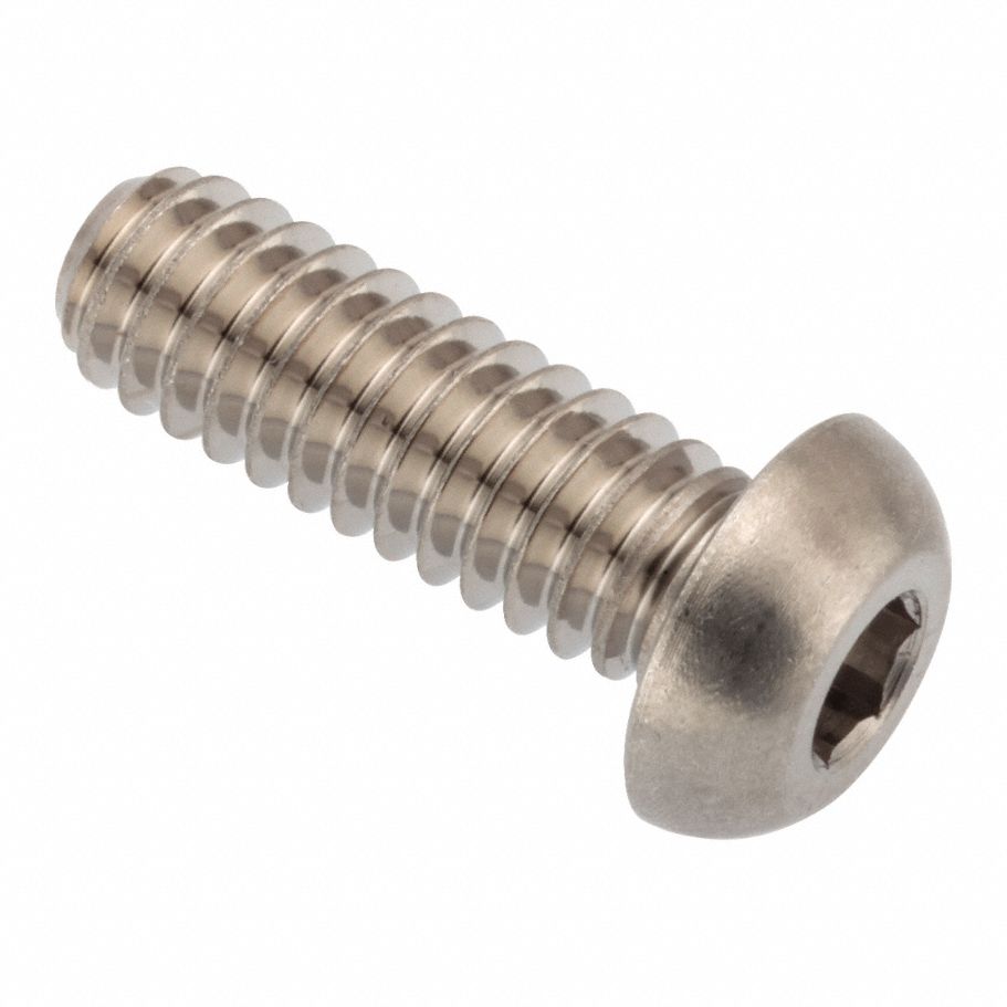 Machine Screw: 1/4"-20 Thread Size, 3/4 in Lg, Stainless Steel, Plain, Button, Internal Hex