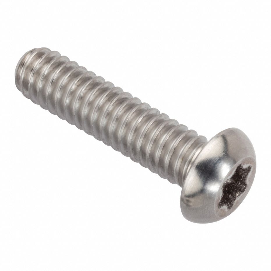 Machine Screw: 1/4"-20 Thread Size, 1 in Lg, Stainless Steel, Plain, Button, Torx®/Star
