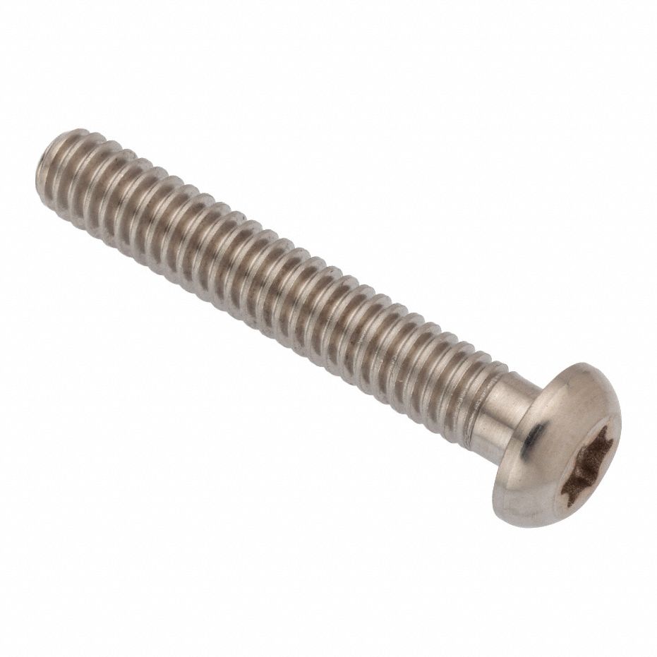 Machine Screw: 1/4"-20 Thread Size, 1 1/2 in Lg, Stainless Steel, Plain, Button, Torx®/Star