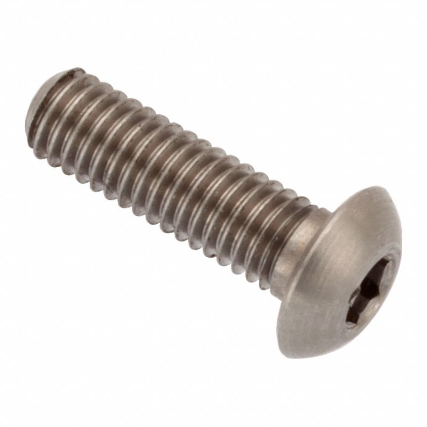 Machine Screw: M3x0.35 Thread Size, 10 mm Lg, Stainless Steel, Plain, Button, Internal Hex