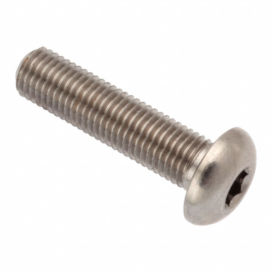 Machine Screw: M4x0.50 Thread Size, 16 mm Lg, Stainless Steel, Plain, Button, Internal Hex