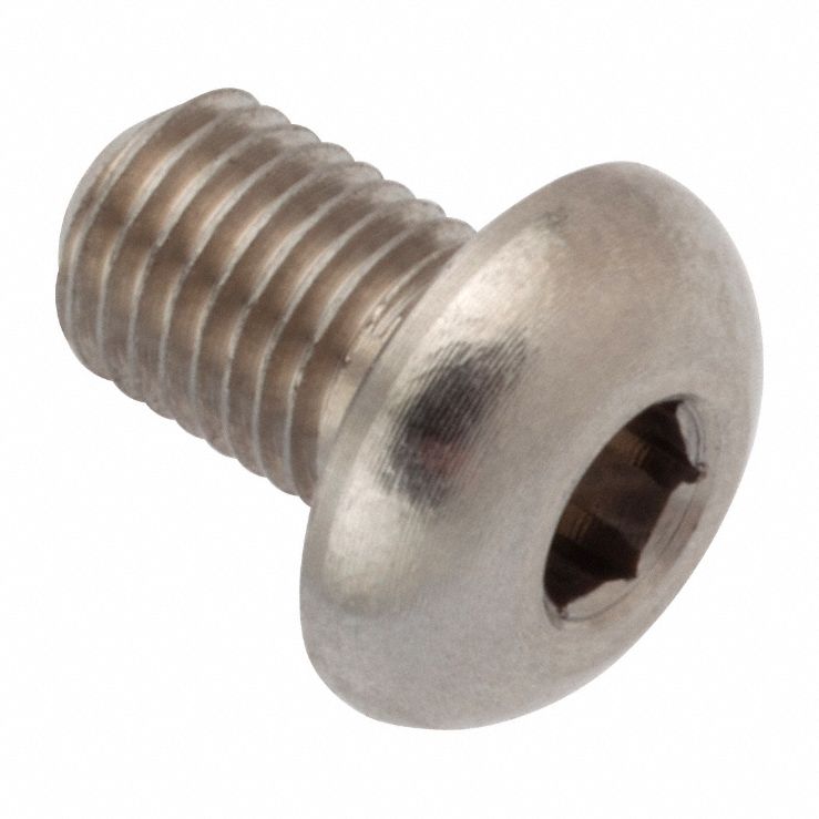 Machine Screw: M4x0.50 Thread Size, 6 mm Lg, Stainless Steel, Plain, Button, Internal Hex
