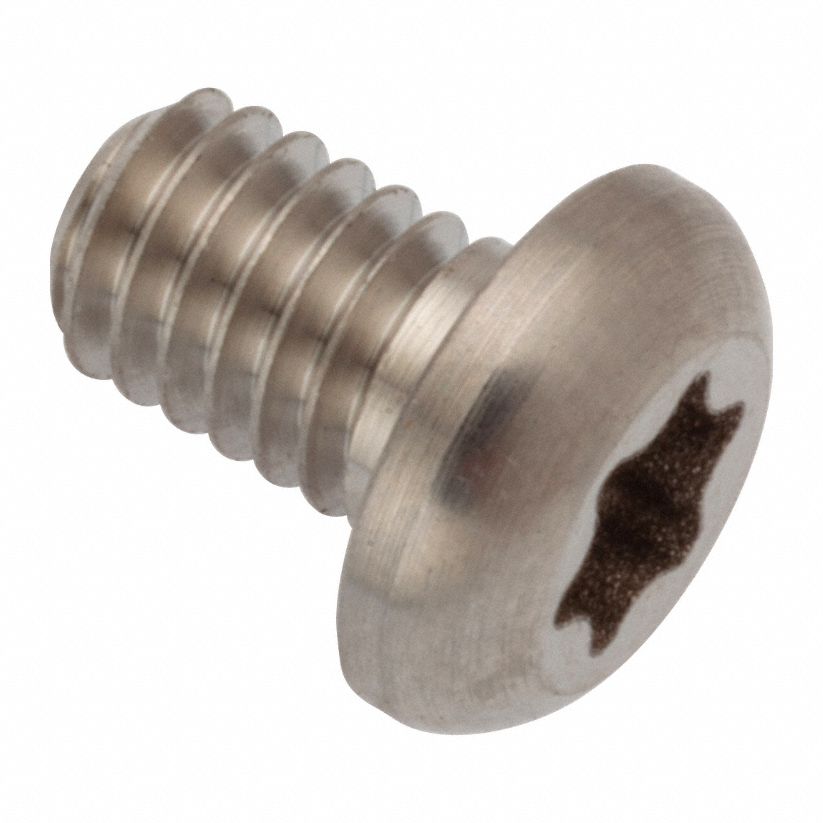 Machine Screw: M4x0.70 Thread Size, 6 mm Lg, Stainless Steel, Plain, Button, Torx®/Star