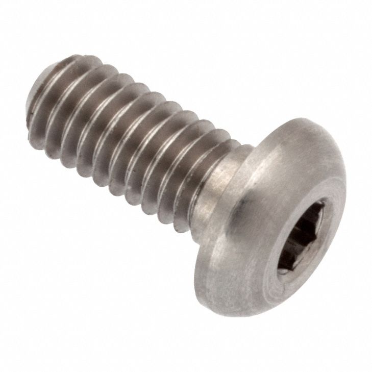 Machine Screw: M4x0.70 Thread Size, 8 mm Lg, Stainless Steel, Plain, Button, Internal Hex