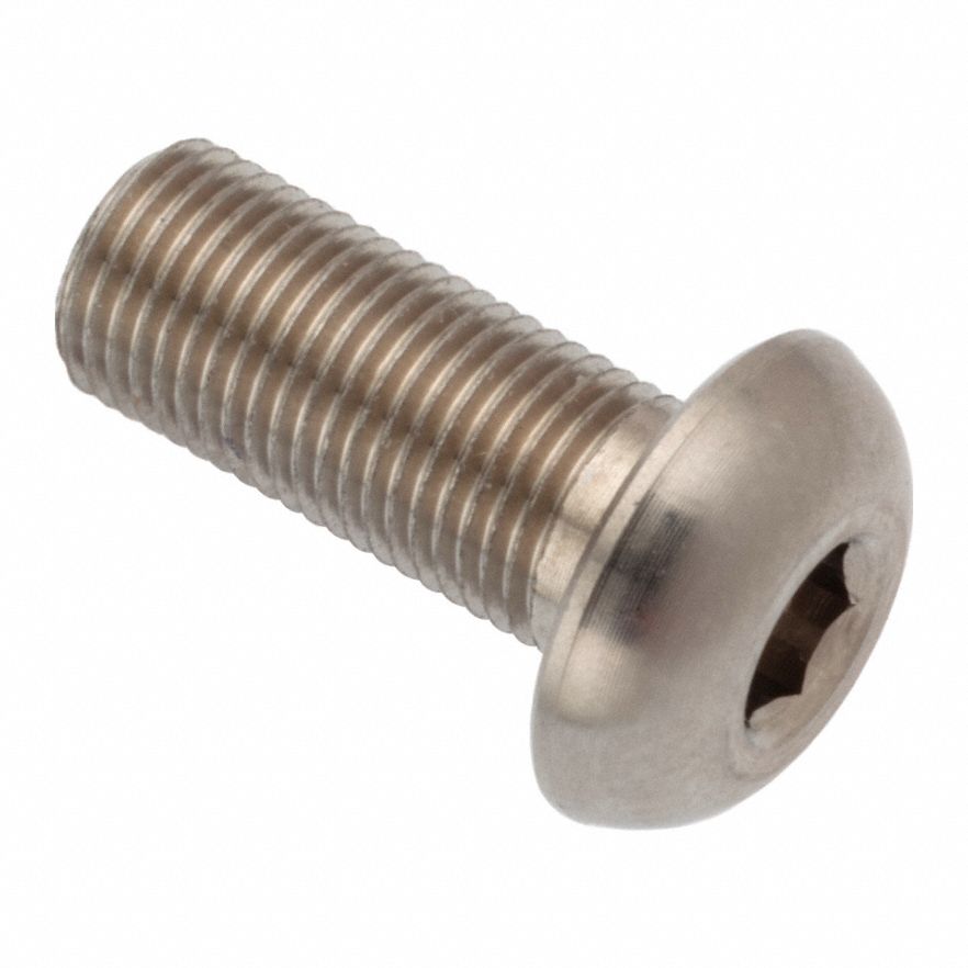 Machine Screw: M5x0.50 Thread Size, 12 mm Lg, Stainless Steel, Plain, Button, Internal Hex