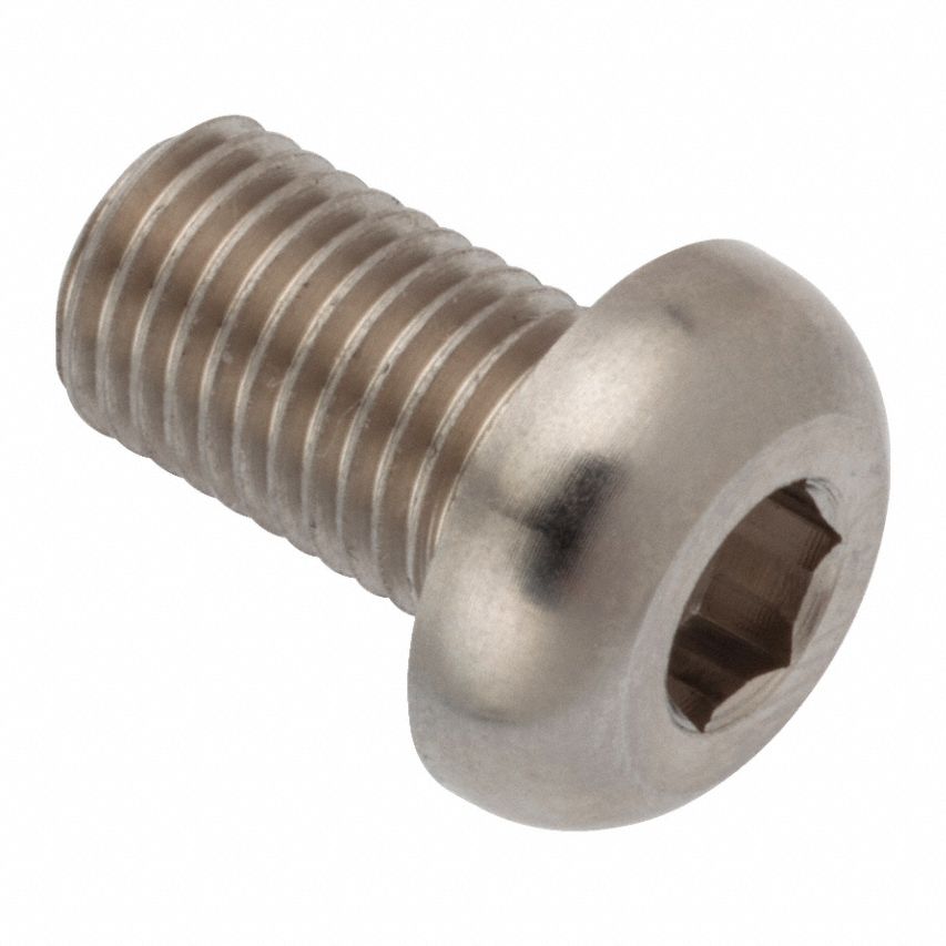 Machine Screw: M6x0.75 Thread Size, 10 mm Lg, Stainless Steel, Plain, Button, Internal Hex