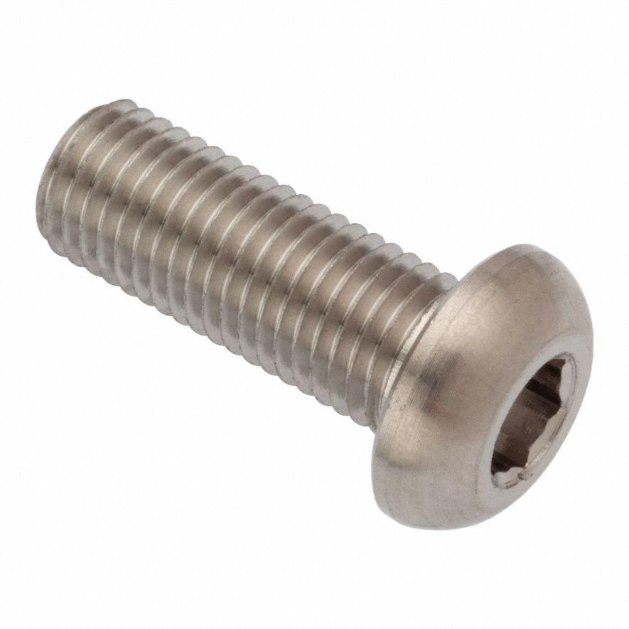 Machine Screw: M6x0.75 Thread Size, 16 mm Lg, Stainless Steel, Plain, Button, Internal Hex