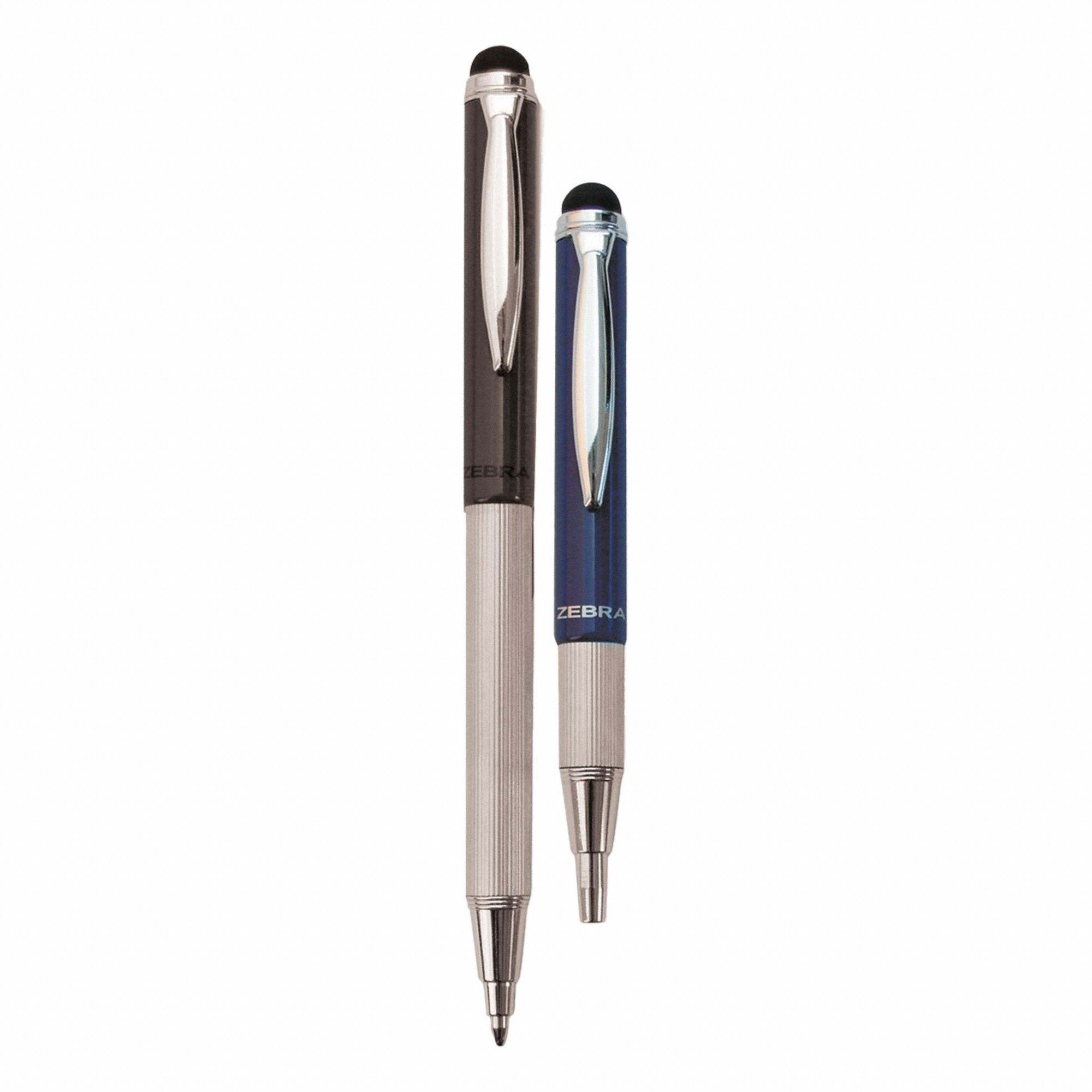 Ink Pen/Stylus: Black, 1 mm Point Size, Retractable, Black/Blue/Silver, Refillable, 2 PK