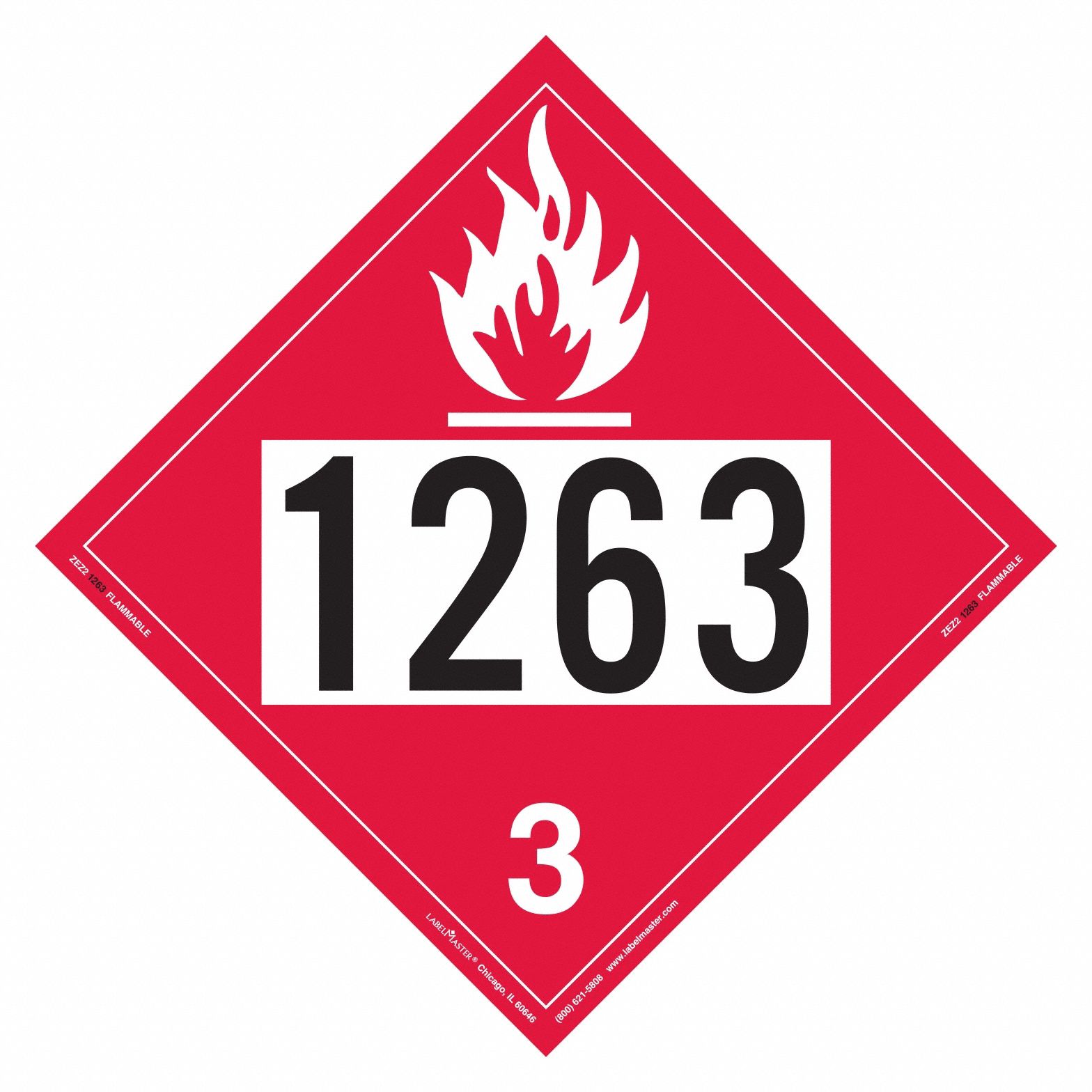 Flammable Liquid Placard: 1263, 10 3/4 in x 10 3/4 in, 10 3/4 in Label Ht, Vinyl, 25 PK