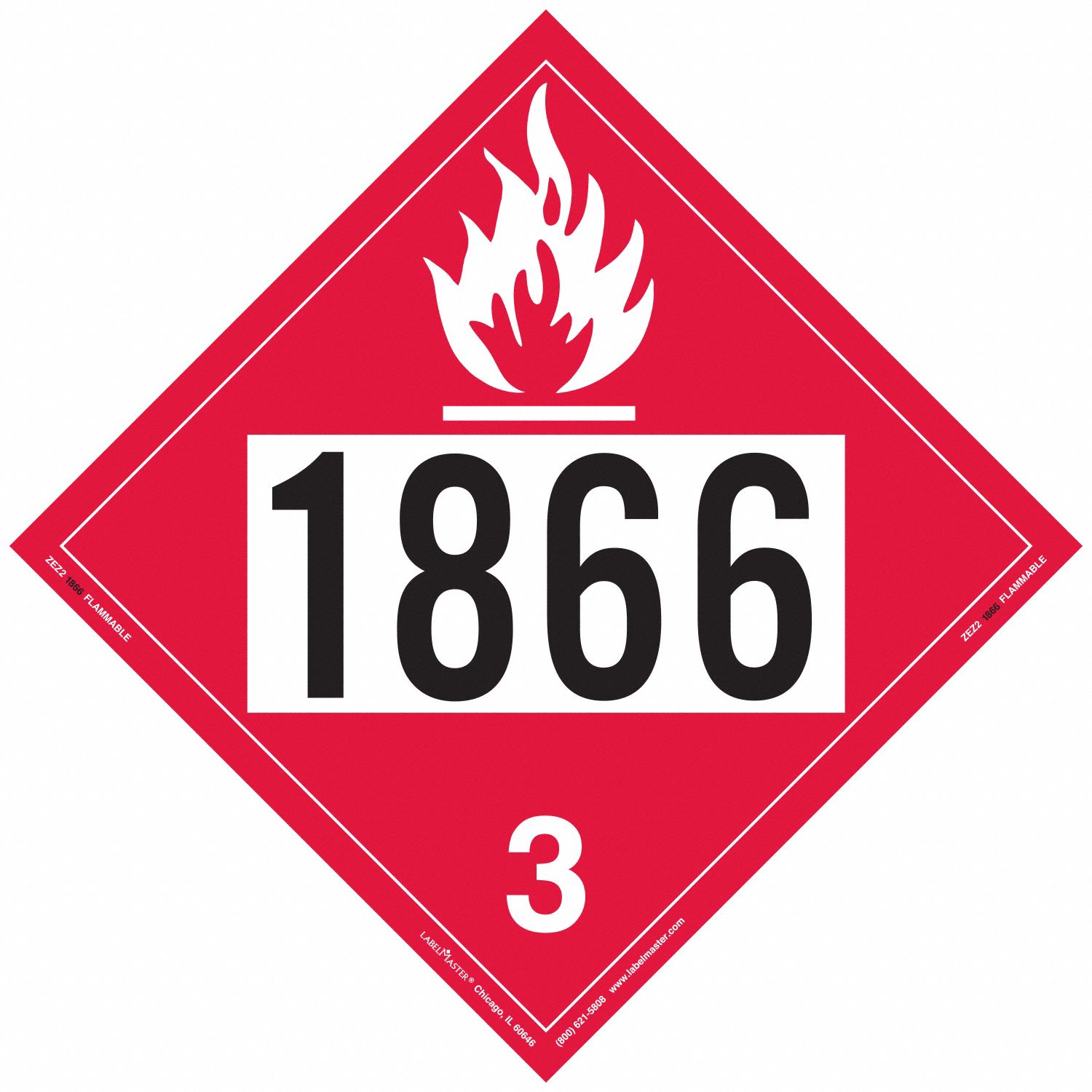 Flammable Liquid Placard: 1866, 10 3/4 in x 10 3/4 in, 10 3/4 in Label Ht, Vinyl, 25 PK