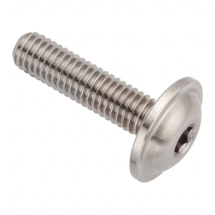 Machine Screw: #10-32 Thread Size, 3/4 in Lg, Stainless Steel, Plain, Button, Internal Hex