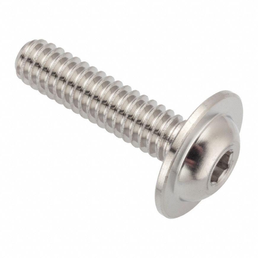 Machine Screw: 1/4"-20 Thread Size, 1 in Lg, Stainless Steel, Plain, Button, Internal Hex