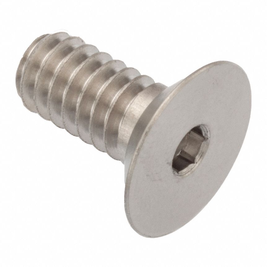Socket Head Cap Screw: 1/4"-20 Thread Size, 1/2 in Lg, Flat, Plain, Stainless Steel, 18-8
