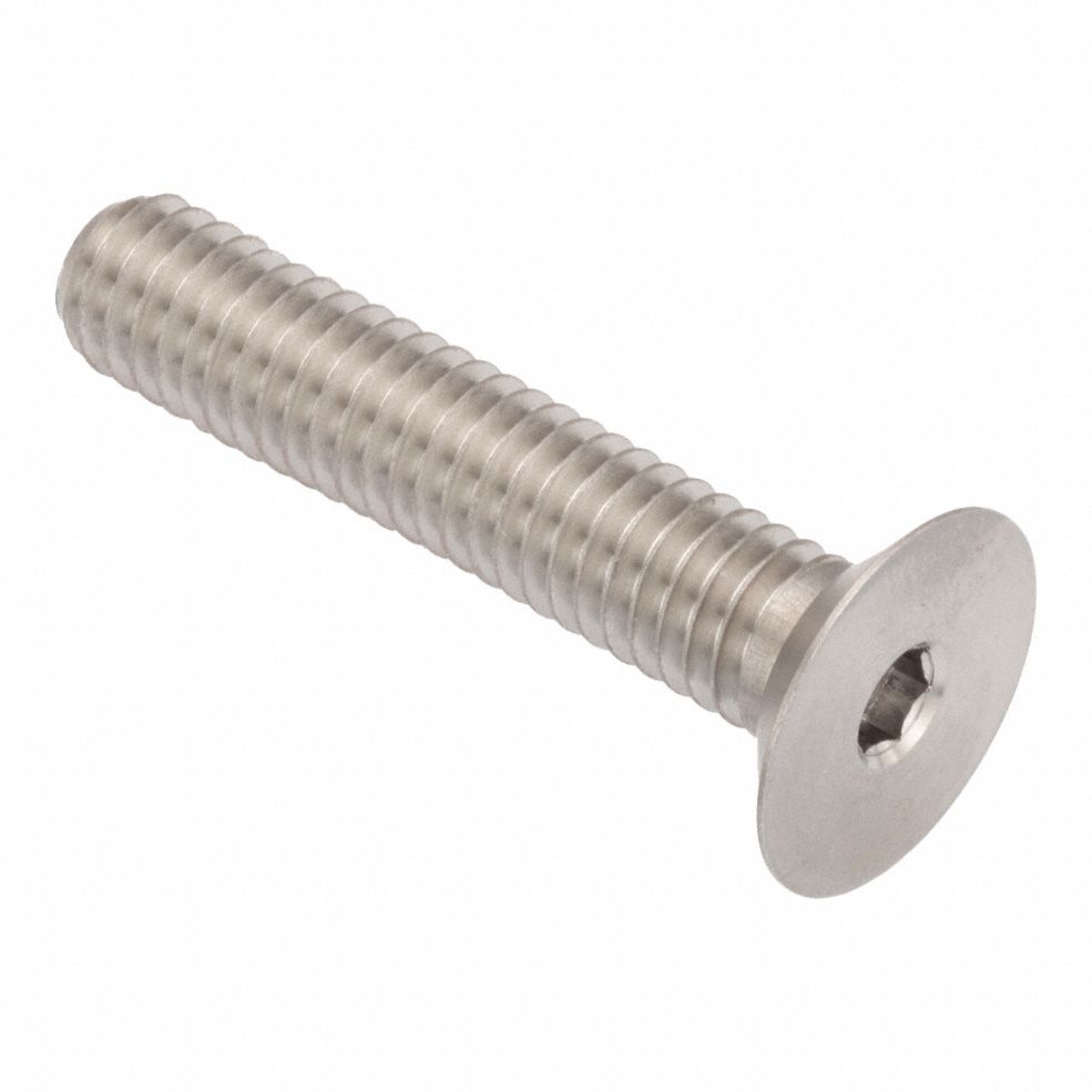 Socket Head Cap Screw: 3/8"-16 Thread Size, 2 1/2 in Lg, Flat, Plain, Stainless Steel, 18-8