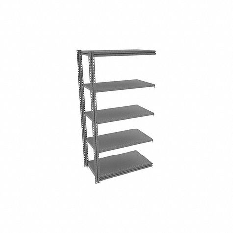 Boltless Shelving: Add-On, Light-Duty, 42 in x 24 in, 84 in Overall Ht, 5 Shelves, Steel
