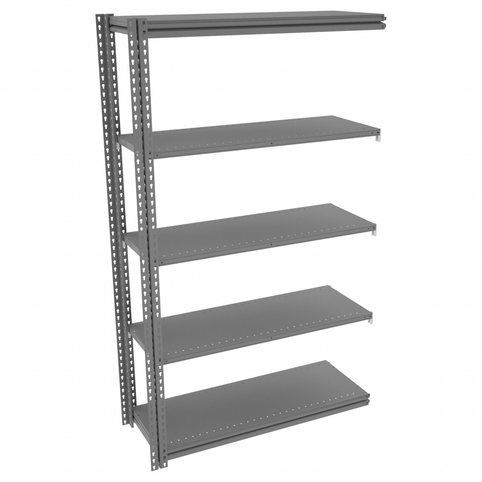 Boltless Shelving: Add-On, Light-Duty, 48 in x 18 in, 84 in Overall Ht, 5 Shelves, Steel
