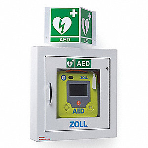 SEMI-RECESSED STORAGE CABINET FOR ZOLL AED 3/AED PLUS, WALL-MOUNT, 14 X 14 X 3 1/2 IN