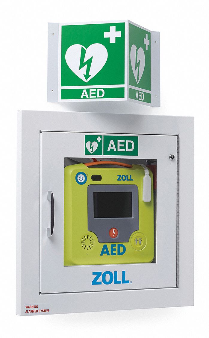 FULLY RECESSED STORAGE CABINET FOR ZOLL AED 3/AED PLUS, WALL-MOUNT, 14 X 14 X 1 1/2 IN