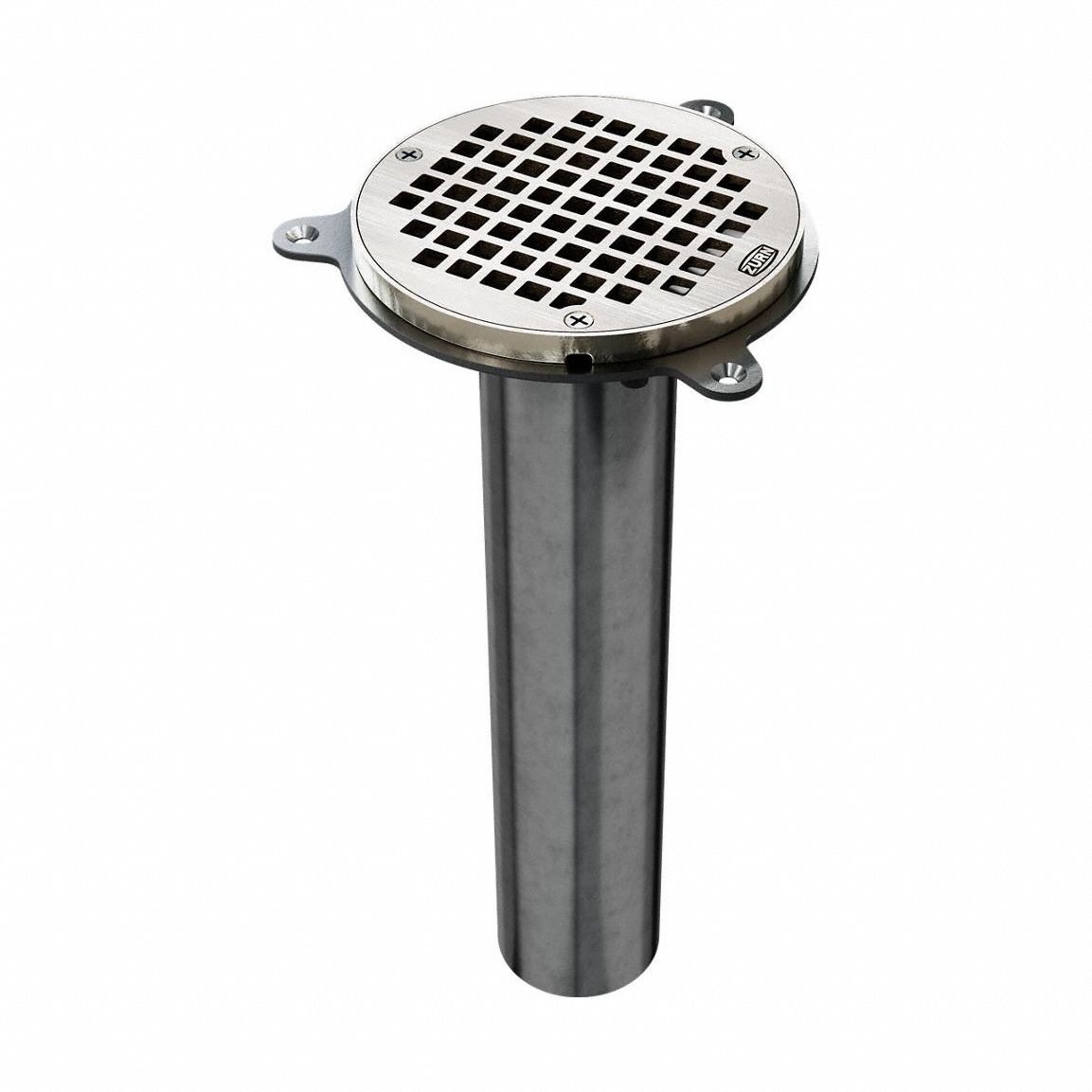 Floor Drain: Round, Stainless Steel, 12 1/2 in Overall Ht, 3 in Nominal Pipe Size, Square Holes