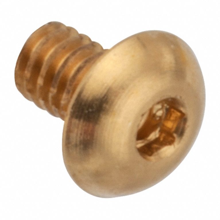 Socket Head Cap Screw: #2-56 Thread Size, 5/32 in Lg, Button, Plain, Brass, 360, 0.046 in Head Ht