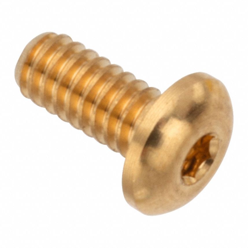Socket Head Cap Screw: #3-48 Thread Size, 3/16 in Lg, Button, Plain, Brass, 360, 0.052 in Head Ht