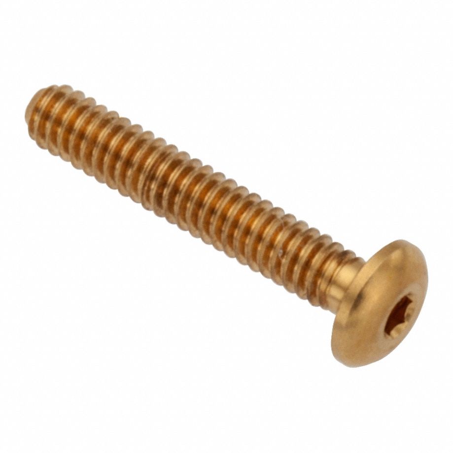 Socket Head Cap Screw: #3-48 Thread Size, 1/2 in Lg, Button, Plain, Brass, 360, 0.052 in Head Ht