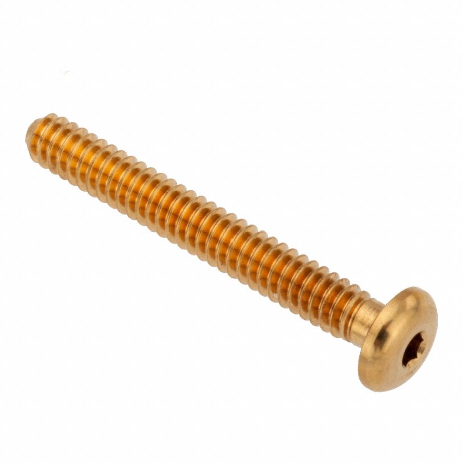 Socket Head Cap Screw: #4-40 Thread Size, 7/8 in Lg, Button, Plain, Brass, 360, 0.059 in Head Ht