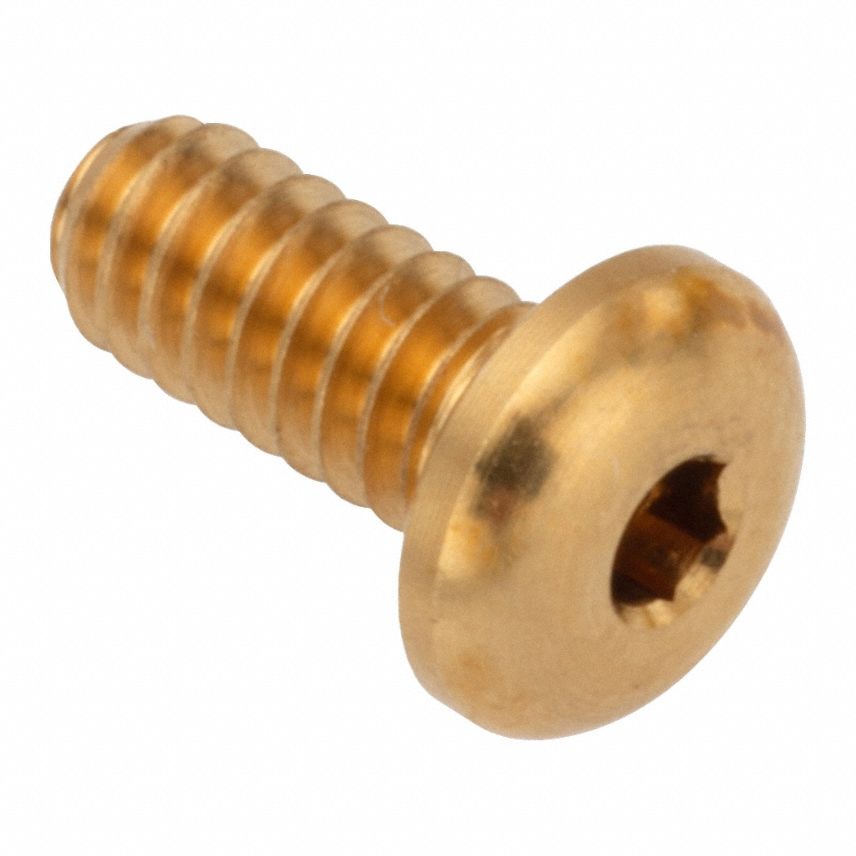 Socket Head Cap Screw: #4-48 Thread Size, 1/4 in Lg, Button, Plain, Brass, 360, 0.059 in Head Ht