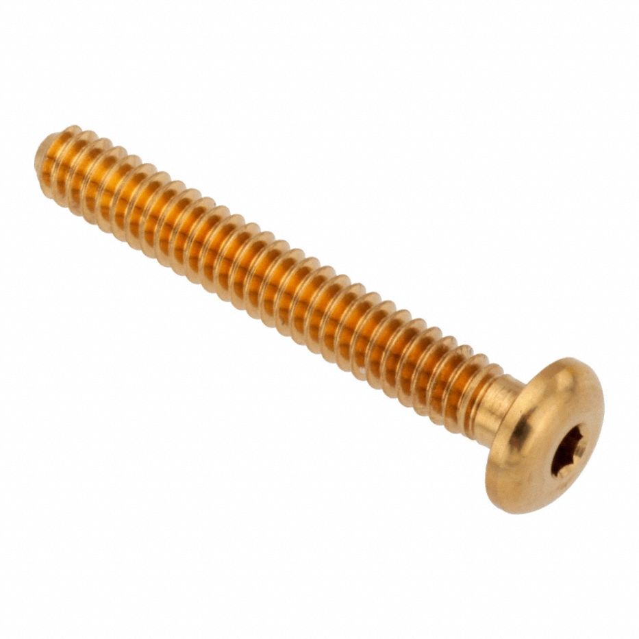 Socket Head Cap Screw: #5-40 Thread Size, 3/4 in Lg, Button, Plain, Brass, 360, 0.066 in Head Ht
