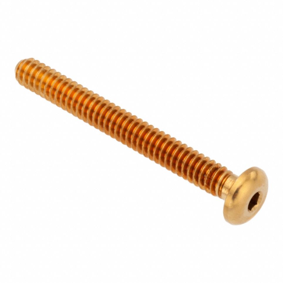 Socket Head Cap Screw: #5-40 Thread Size, 1 in Lg, Button, Plain, Brass, 360, 0.066 in Head Ht