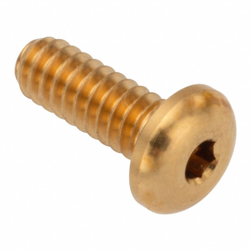 Socket Head Cap Screw: #6-32 Thread Size, 5/16 in Lg, Button, Plain, Brass, 360, 0.073 in Head Ht